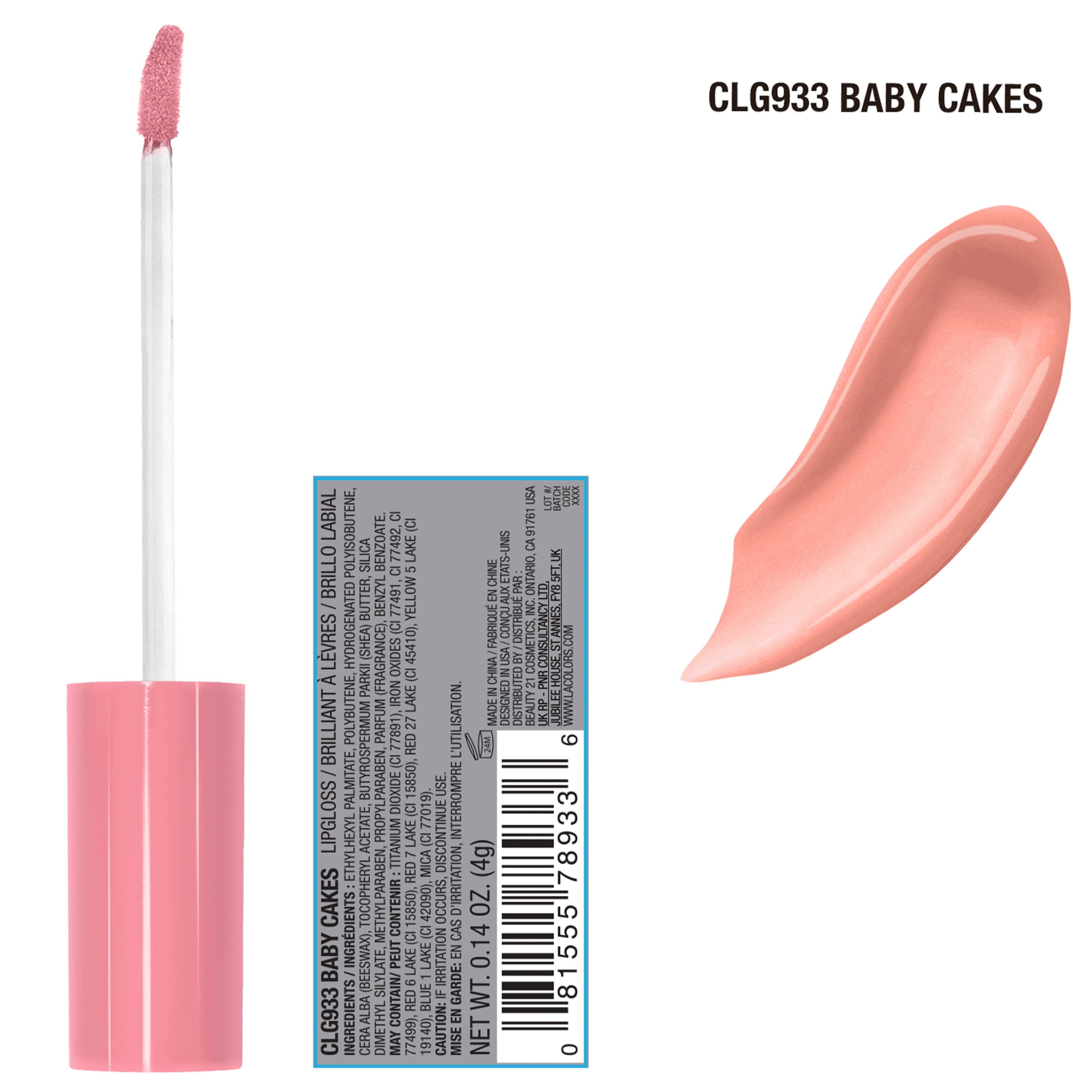 (3 pack) L.A. COLORS Moisturizing High Shine Shea Butter Non-Sticky Lipgloss, Baby Cakes, 0.14 fl oz