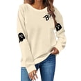 thumbnail image 1 of NMMUED Chandail d'Halloween pour Femmes, Vêtements Y2k, Chandail à Col Rond d'Halloween, Vêtements d'Automne, T-Shirts d'Halloween pour Femmes, Hauts Y2k pour Femmes, Beige G, 1 of 4