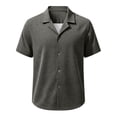 thumbnail image 5 of ZVNAΖH Men's Casual Textured Short Sleeve Shirt, Plain Button Down Cuban Collar Top for Daily & Vacation, S-3XL, 5 of 7