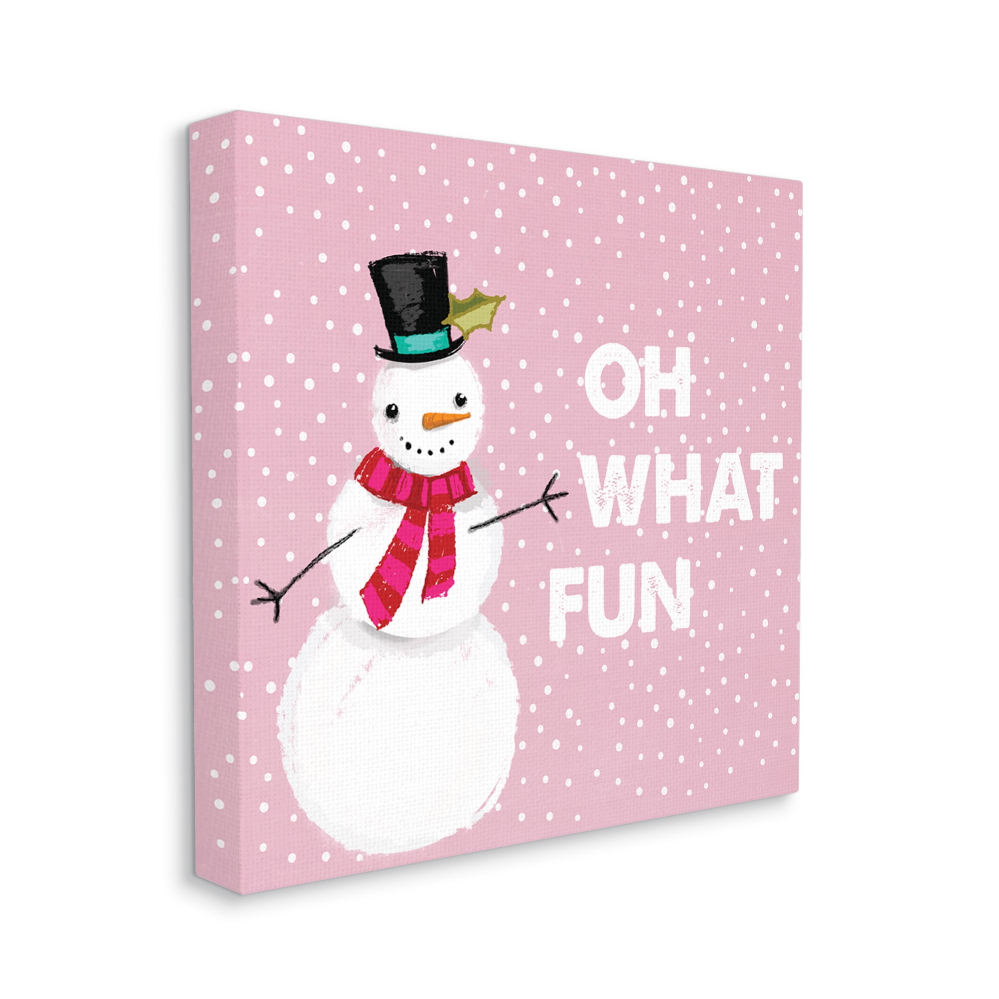 Stupell Industries Oh What Fun Pink Snowman Holiday Painting Gallery Wrapped Canvas Print Wall Art, 24 x 24
