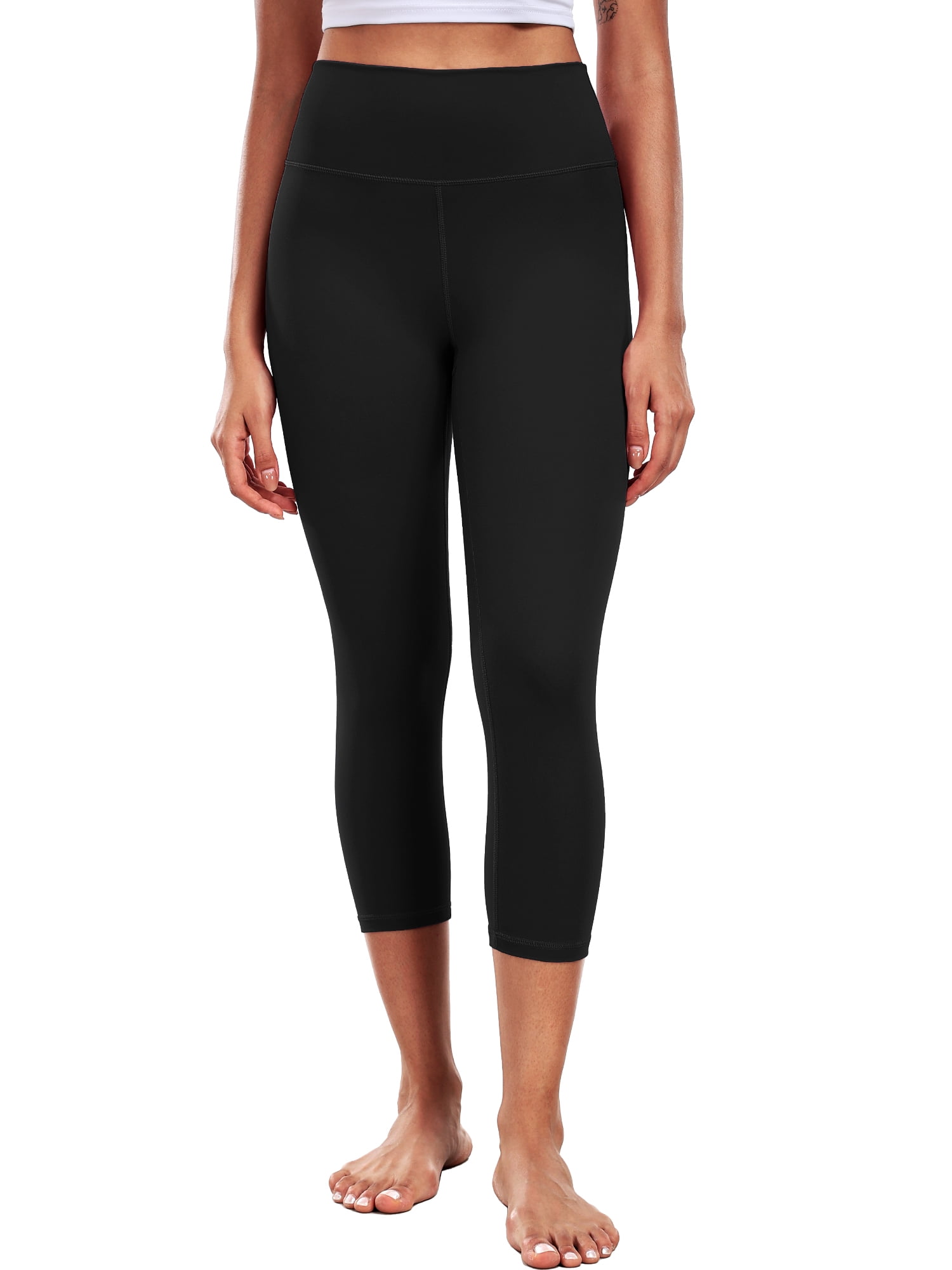 NELEUS ButterSoftFlex Womens High Waist Capri Legging for Yoga Workout Athletic Cropped Pants with Waistband Pocket,Black+Black,US Size XL