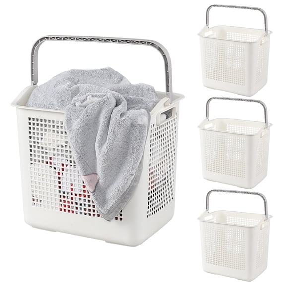 Cand 4-Pack Plastic Laundry Hamper Clothes Storage Basket with Handle White