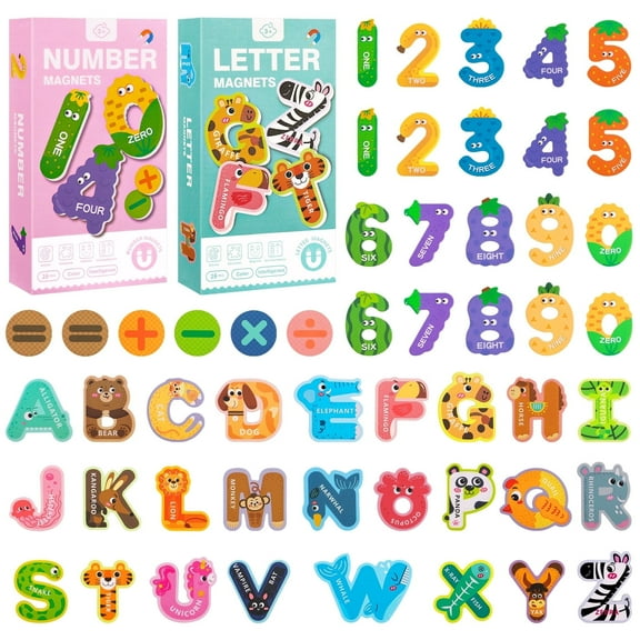 sixwipe 52 Pcs Magnetic Letters and Numbers, Colorful ABC Animal Alphabet Fridge Magnets, Educational Spelling Learning Game Toys for Kids, Toddlers 3  Years Old