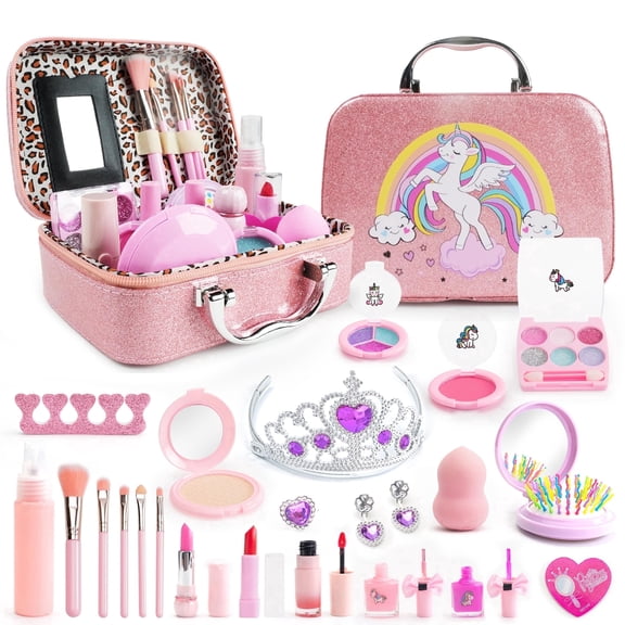 JBeeCtrl Kids Makeup Set for Girls Washable Real Cosmetic, Safe & Non-Toxic Little Girl Makeup Kit Toys for Girls 3 4 5 6 7 8 9 10 Year Old Birthday Gift for Kids Toddler Girl