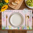 thumbnail image 4 of Easter Bunny Placemats Set of 8, Eggs Cute Rabbit Pink Wooden Grain Farm Placemats for Dining Table, Place Mats for Kitchen Tabletop, Waterproof Wipeable Dining Table Mats Set, 4 of 9