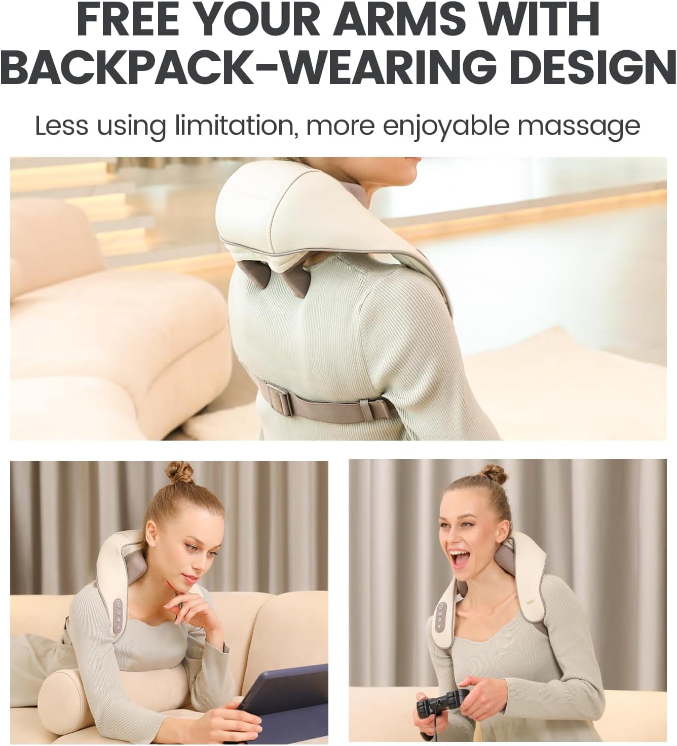 Breo N5 Mini Neck and Shoulder Massager with Heat, Cordless Deep Tissue Shiatsu for, Beige, Gift