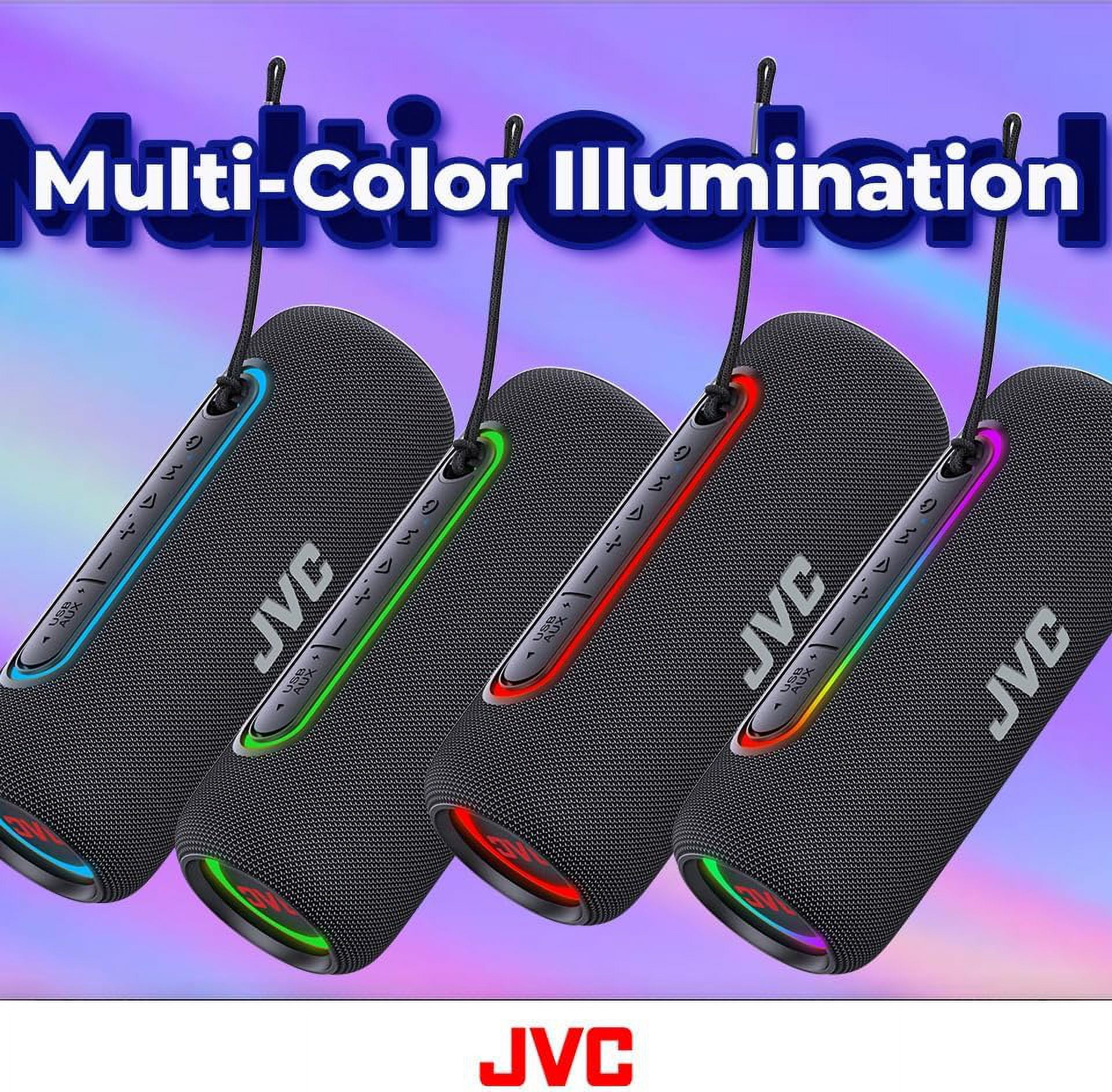 JVC Illuminated Portable Wireless Speaker with 20W max outputs, Dynamic Sound, Bluetooth 5.0, TWS Capability, USB-C, IPX5, AUX in, up to 5-Hour Battery Life - SPPA5BTA (Blue)