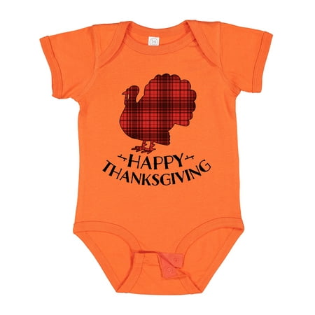 

Inktastic Happy Thanksgiving with Plaid Turkey Silhouette Boys or Girls Baby Bodysuit