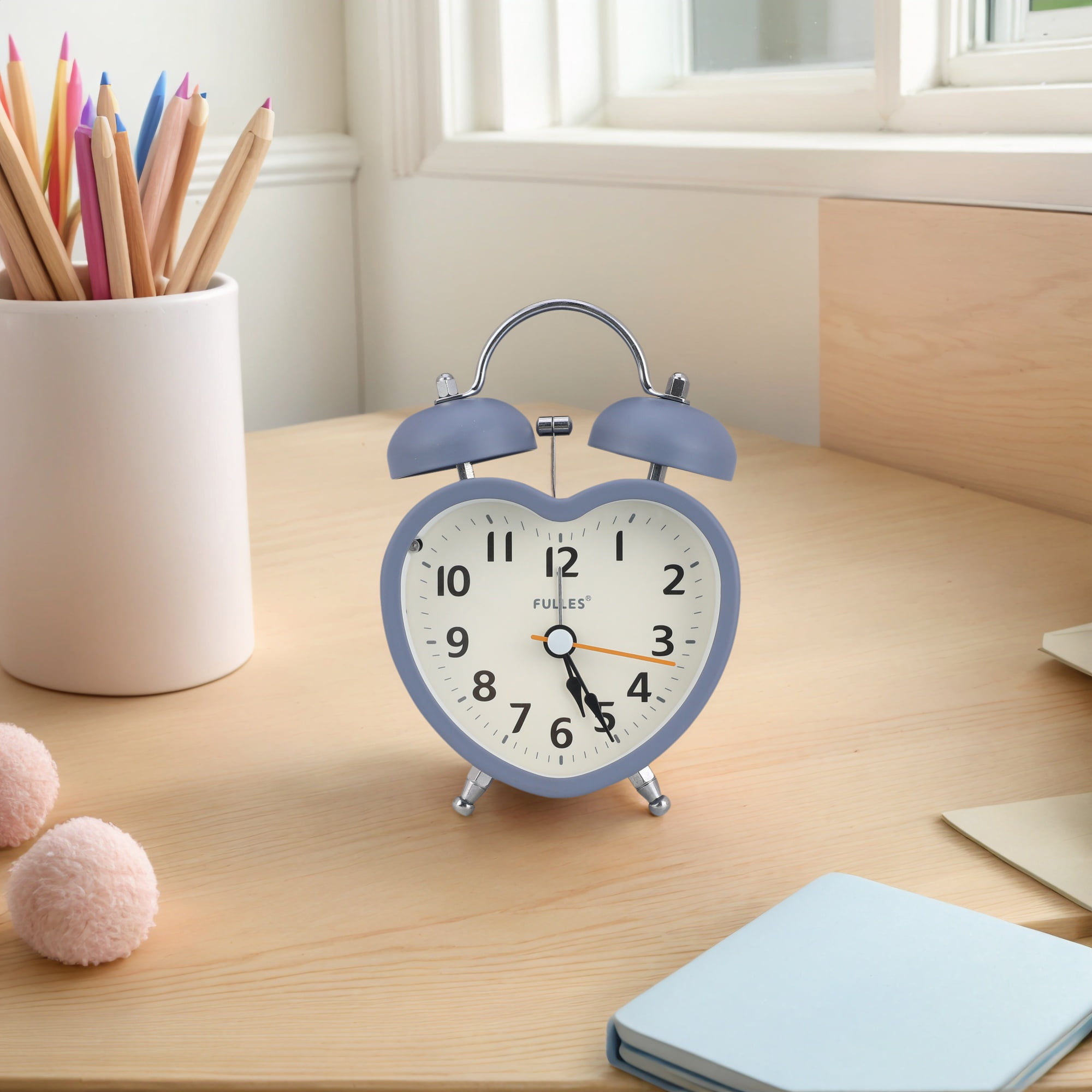 Unique Bargains Heart Shape Design Mechanical Alarm Clock Blue 5.1"L x 2.2"W x 3.3"H