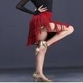 thumbnail image 4 of Mambo Paso Doble Quickstep Dance Routine Skirt Fringe Split Burgundy, 4 of 5