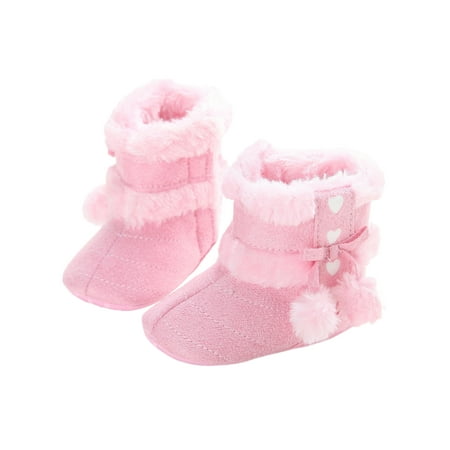 Woobling chaussures chaudes pour bébé chaussons doublés en peluche bottes  d'hiver arc botte de neige nouveau-né prewalker premier marcheur Blanc 6-12