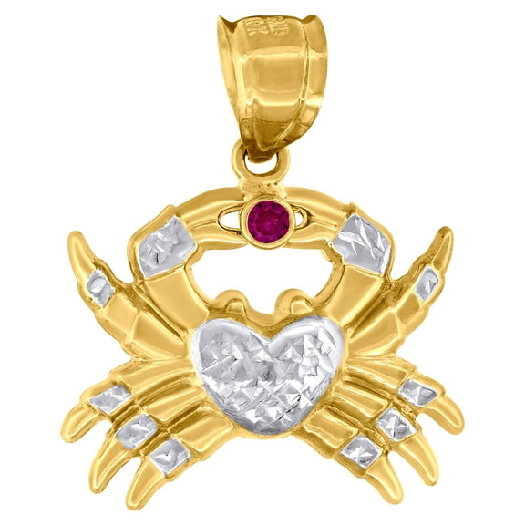 10kt Two-Tone Gold Men Cubic-Zirconia Zodiac Sign Cancer Pendant