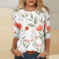 thumbnail image 2 of Pompotops Mode Femme Col Rond T-Shirt Manches 3/4 Blouse Imprimée Hauts Chandail en Molleton Liquidation, 2 of 4