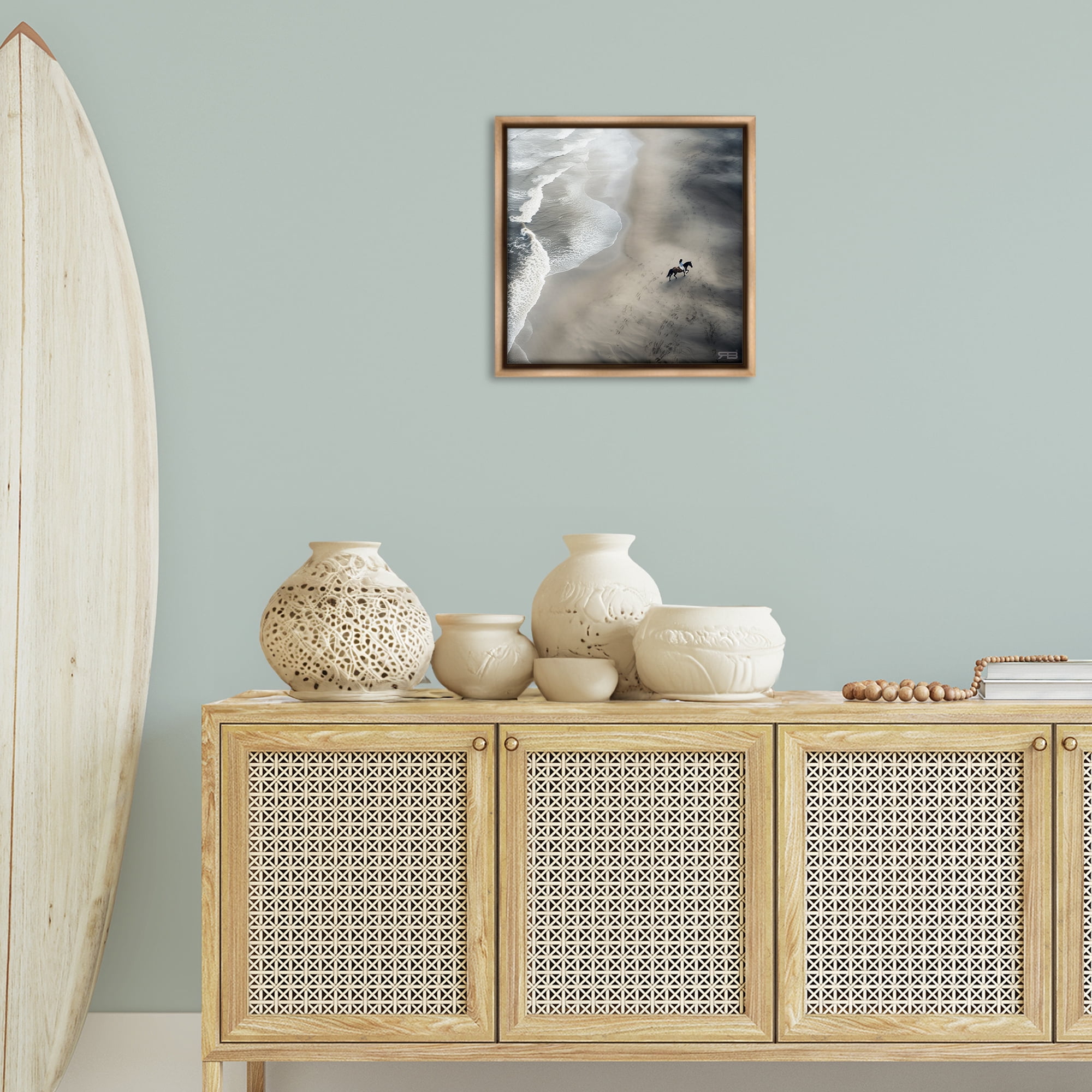 Stupell Industries Aerial Beach View Horse Nautical & Beach Painting Brown Floater Framed Canvas Art Print Wall Art, 18 x 18