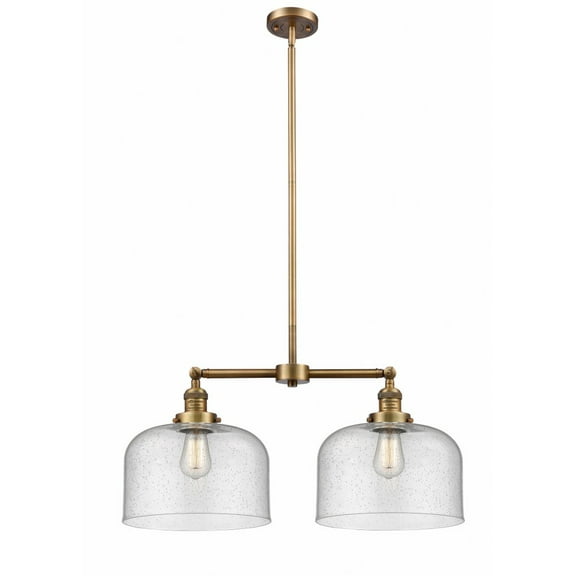 209-BB-G74-L Innovations Lighting Bell - 2 Light Island In Traditional Style-10 Inches Tall and 21 Inches Wide-Brushed Brass Finish-Seedy Glass Color