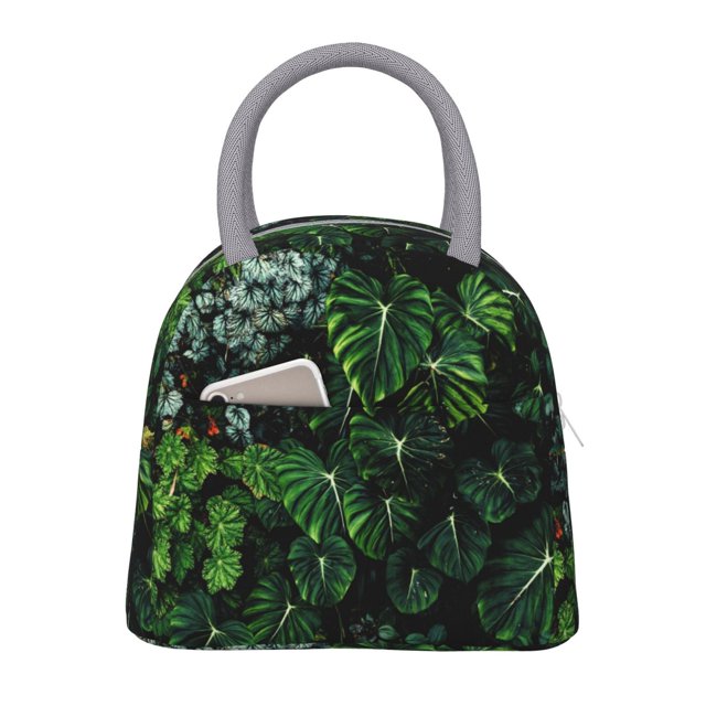 Vsdgher Lush Foliage Green Plant Print Insulated Lunch Bag Simple Bento Cooler Bag Lunch Tote Bag , Suitable for picnics, school, work