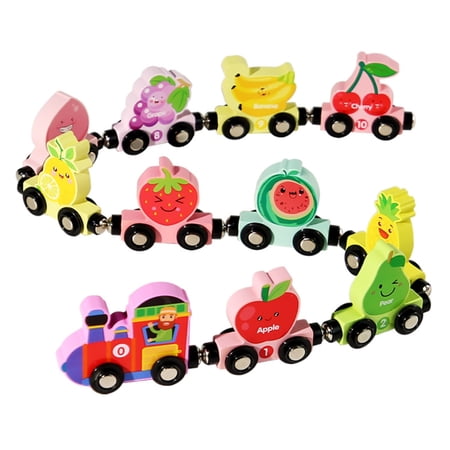 Wooden Train Set - Number ,Chinese Zodiac, Dinosaur & Fruit Themed Magnetic Connection Train Toy Gift for STEM Preschool 3-6 ages Early Childhood Education & Cognitive Development