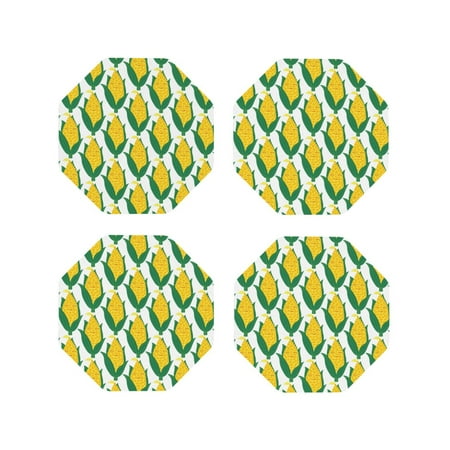 

Fuzoiu Corn Cob Print Leather Coasters Set Drink Coasters Set of 4 for Tabletop Protection Durable PVC Coasters Home Décor and Housewarming Gift-Octagon
