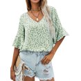 thumbnail image 1 of Xuanfei Women V Neck Floral Print Ruffle Half Sleeve Blouse, 1 of 7