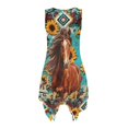 thumbnail image 4 of HELLHERO Sunflower & Horse Print Summer Sleeveless Dress, Side Pockets Sleeveless Sundress Round Neck Asymmetric Asymmetric Hem Midi Dress for Cocktail Party, 4 of 8