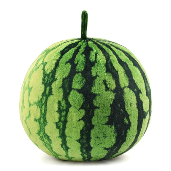 25CM Realistic Watermelon Stuffed Plush Pillow, 3D Printed Fruit Round Cushion Soft Decorative Plush Toy for Sofa Bedroom Home Decor Gift