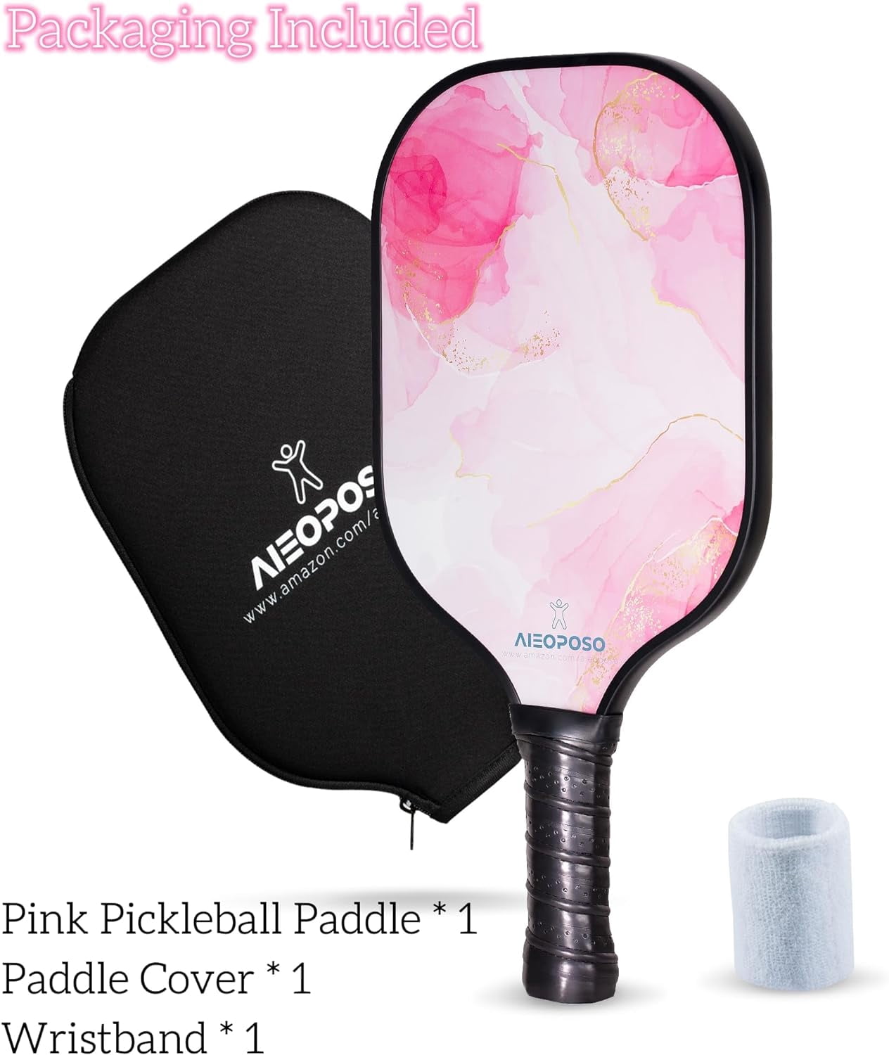 Aieoposo Pickleball Paddles, Pickleball Gift, Fiberglass Pickleball Rackets, Wristbands and Pickleball Cover - Indoor & Outdoor Pickleball Set for Beginners & Intermediate Players