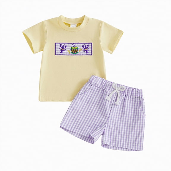 TOWED22 Toddler Baby Boy Clothes Striped Embroidery T-Shirt Elastic Waist Shorts Set 2Pcs Infant Summer Outfits(Yellow,2-3 Y)