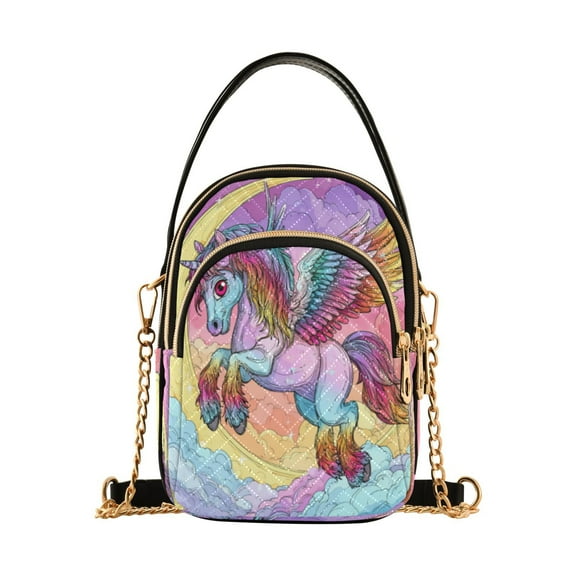 Leather Handbag Crossbody Bag Adorable Rainbow Horse