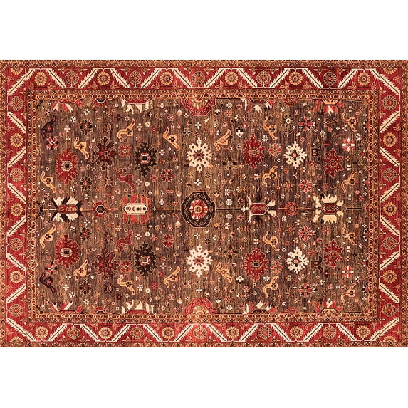 Ahgly Company Indoor Rectangle Oriental Orange Traditional Area Rugs, 4' x 6'