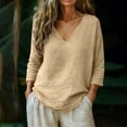 thumbnail image 2 of Admvng Plus Women Tops V Neck 3/4 Sleeve Casual Cotton Summer Plain Ladies Everyday Tee Soft Loose T Shirts Size S-5XL, 2 of 6