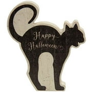 CWI Halloween Decor - Black Scaredy Cat Chunky Wood Sitter