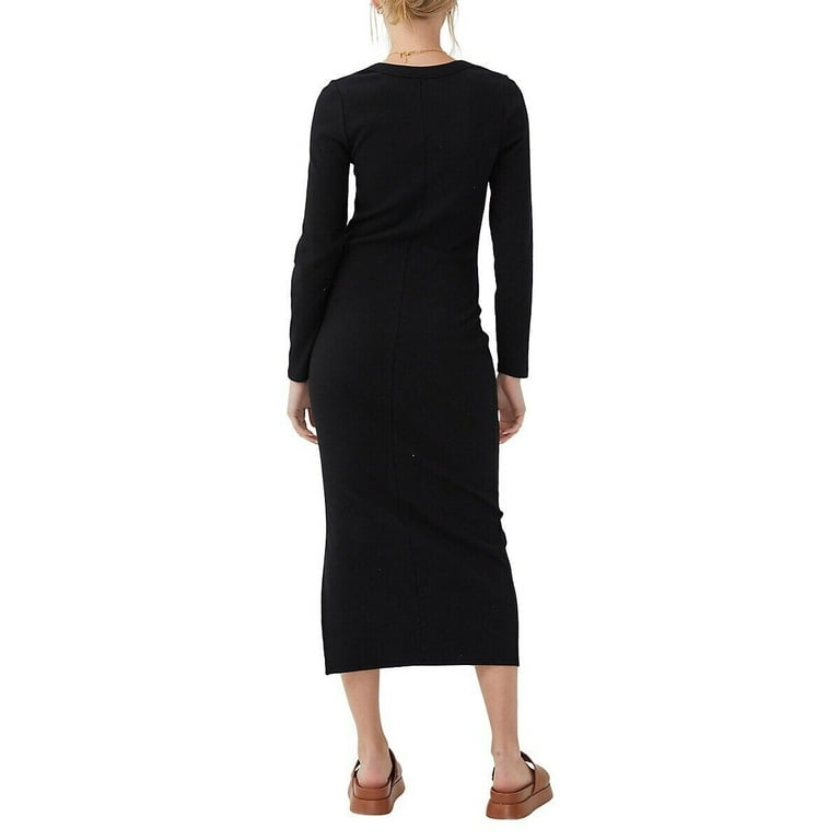 cotton on black ribbed dress Cotton On Women's Rib Long Sleeve Split Midi Dress Black S B4HP