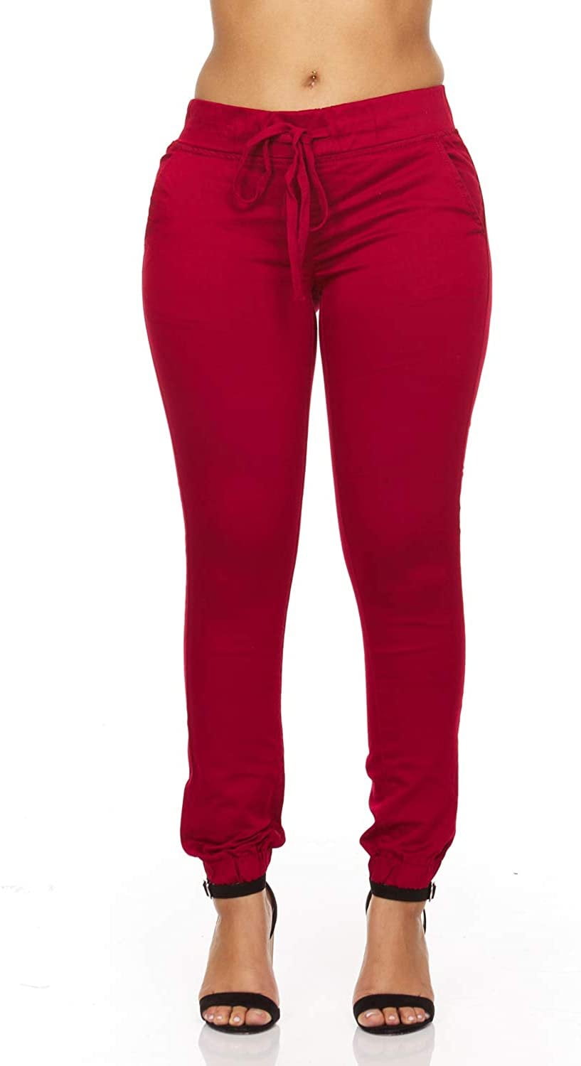 YDX YDX Smart Jeans Juniors Denim Joggers for Women Cute Comfort Stretch High Rise Burgundy