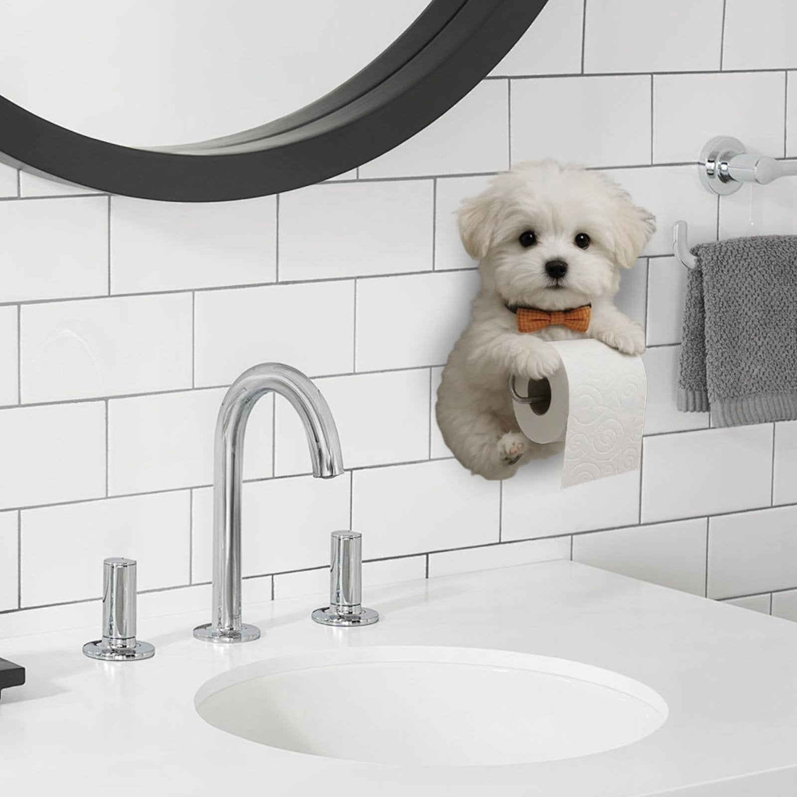Dog Toilet Roll Holder Cute Teddy Design, Wall Mounted Paper Storage, Storage Rack, By Kingtowag