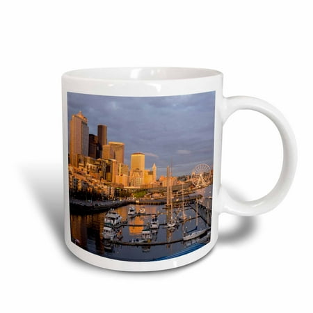 3dRose USA, Washington State, Seattle. Night time skyline from Pier 66. - Ceramic Mug,