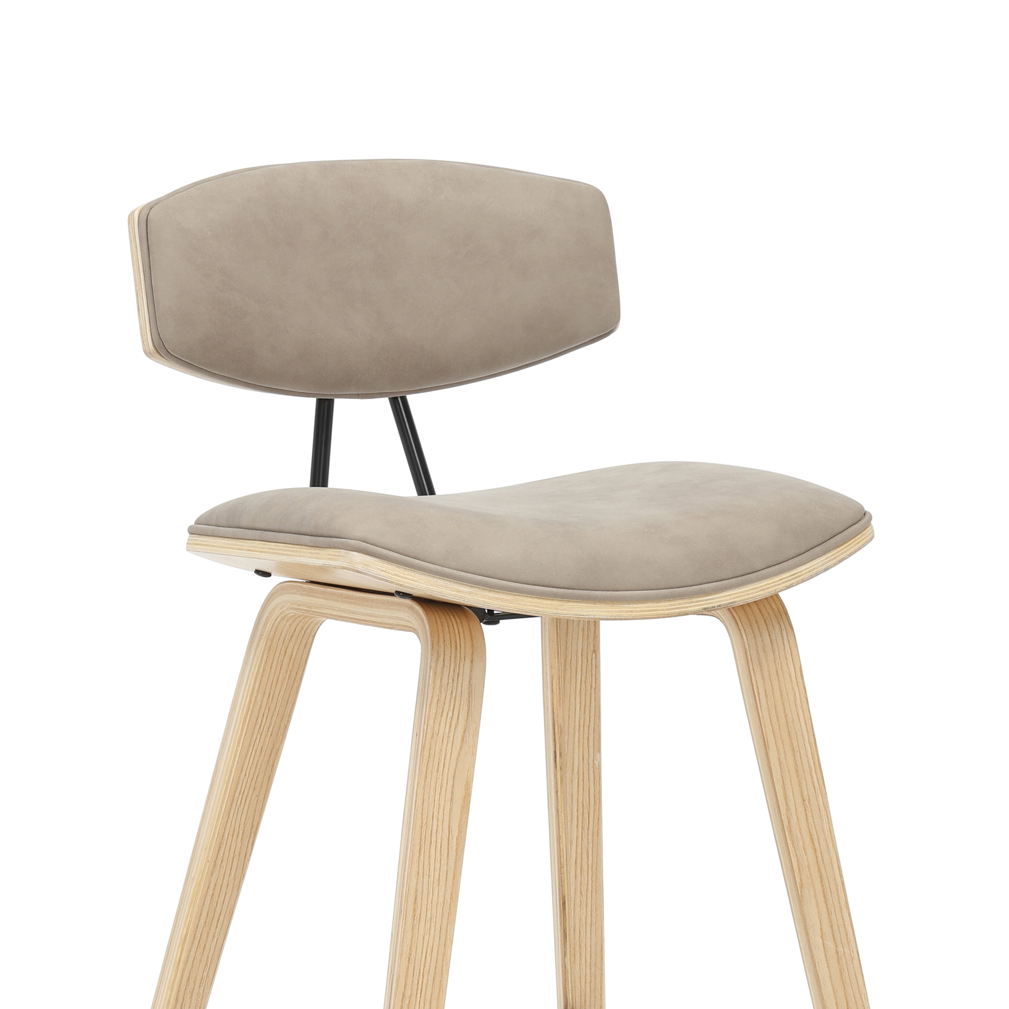 Fox 38 in. H Bar Height Vintage Taupe Curved Back Wood Bar Stool with Faux Leather Seat Set of 4