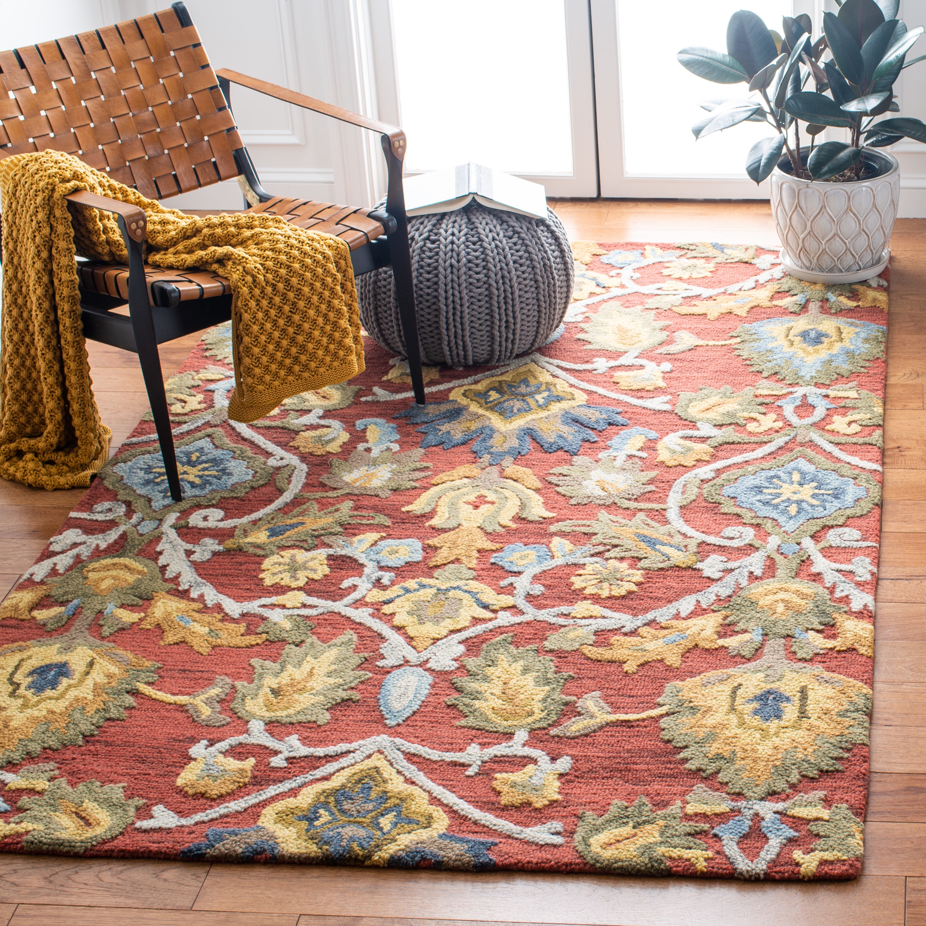 SAFAVIEH Blossom Lennon Floral Wool Area Rug, Red/Multi, 6' x 9'