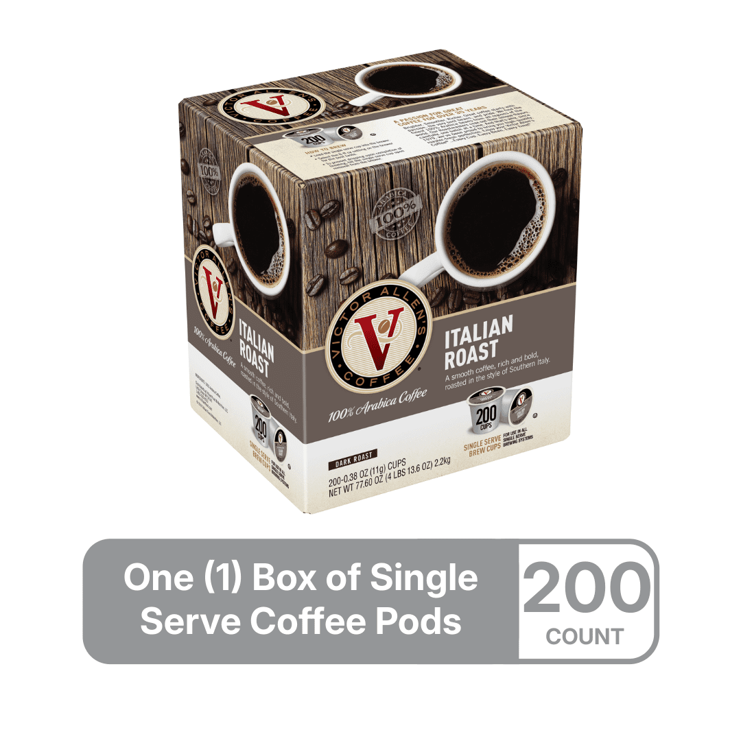 Victor Allen's Coffee Italian Roast, Dark Roast, 200 Count, Single Serve Coffee Pods for Keurig K-Cup Brewers