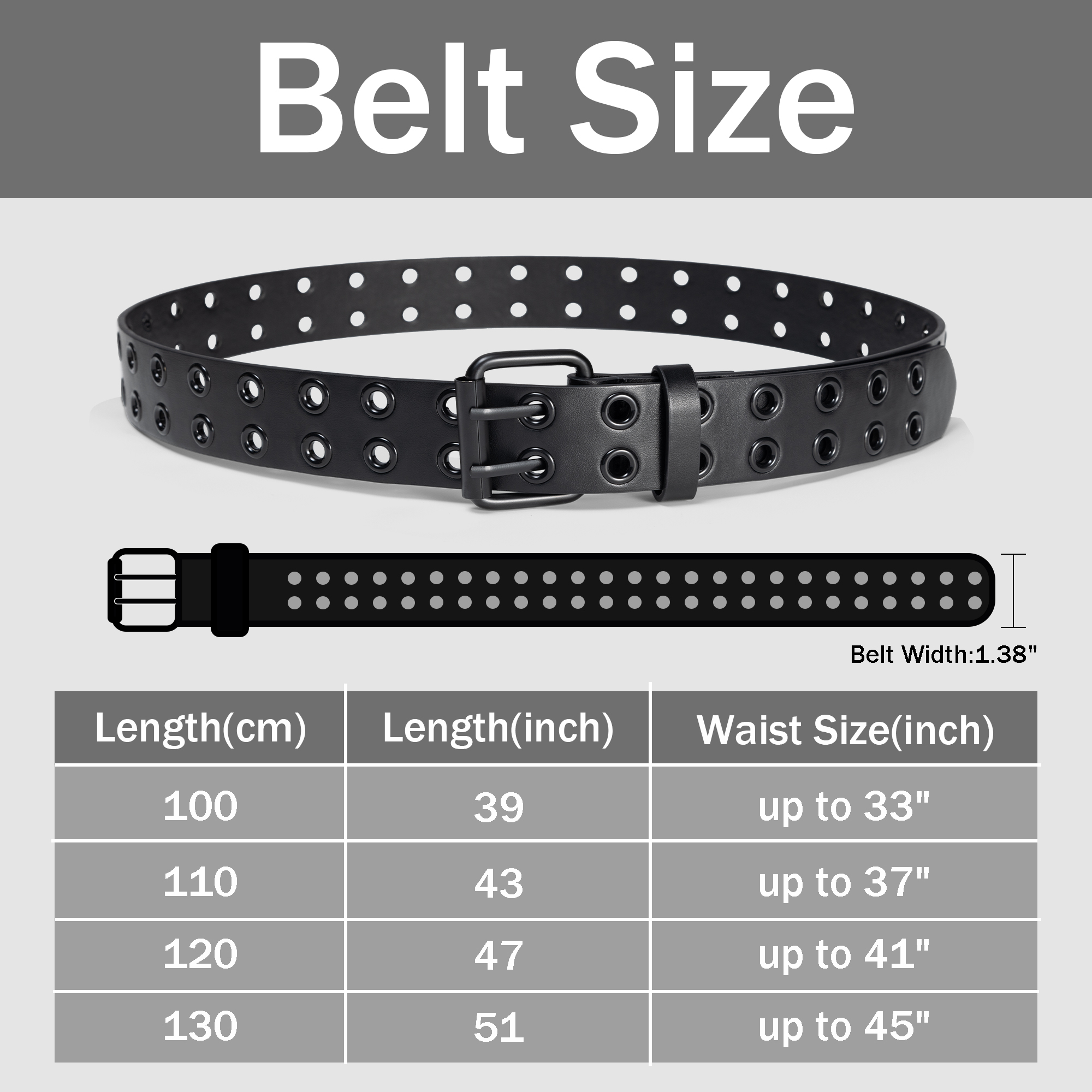 Maikun Punk Studded Grommet Belt Unisex Black photo 4