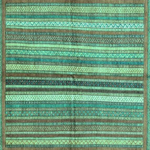 Ahgly Company Indoor Square Abstract Turquoise Blue Modern Area Rugs, 7' Square