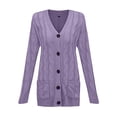 thumbnail image 5 of Aboser Women's Cable Knitted Cardigan Sweaters Casual Open Front Knitwear Warm Comfort Long Sleeve Coats Solid Slim Fit Outwear Coat Purple L, 5 of 5