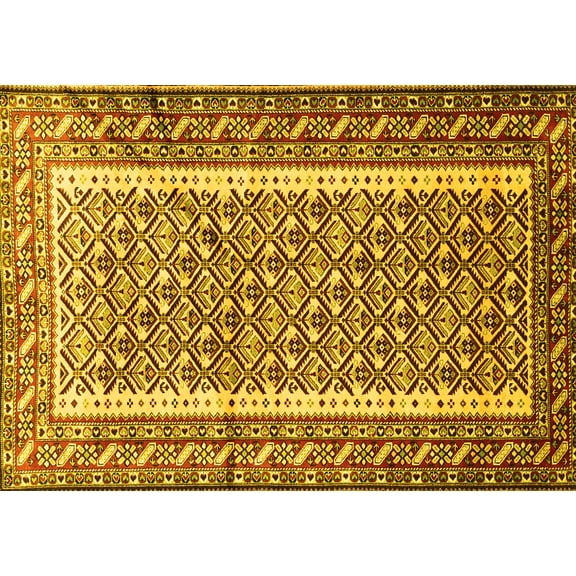 Ahgly Company Machine Washable Indoor Rectangle Persian Yellow Traditional Area Rugs, 5' x 7'
