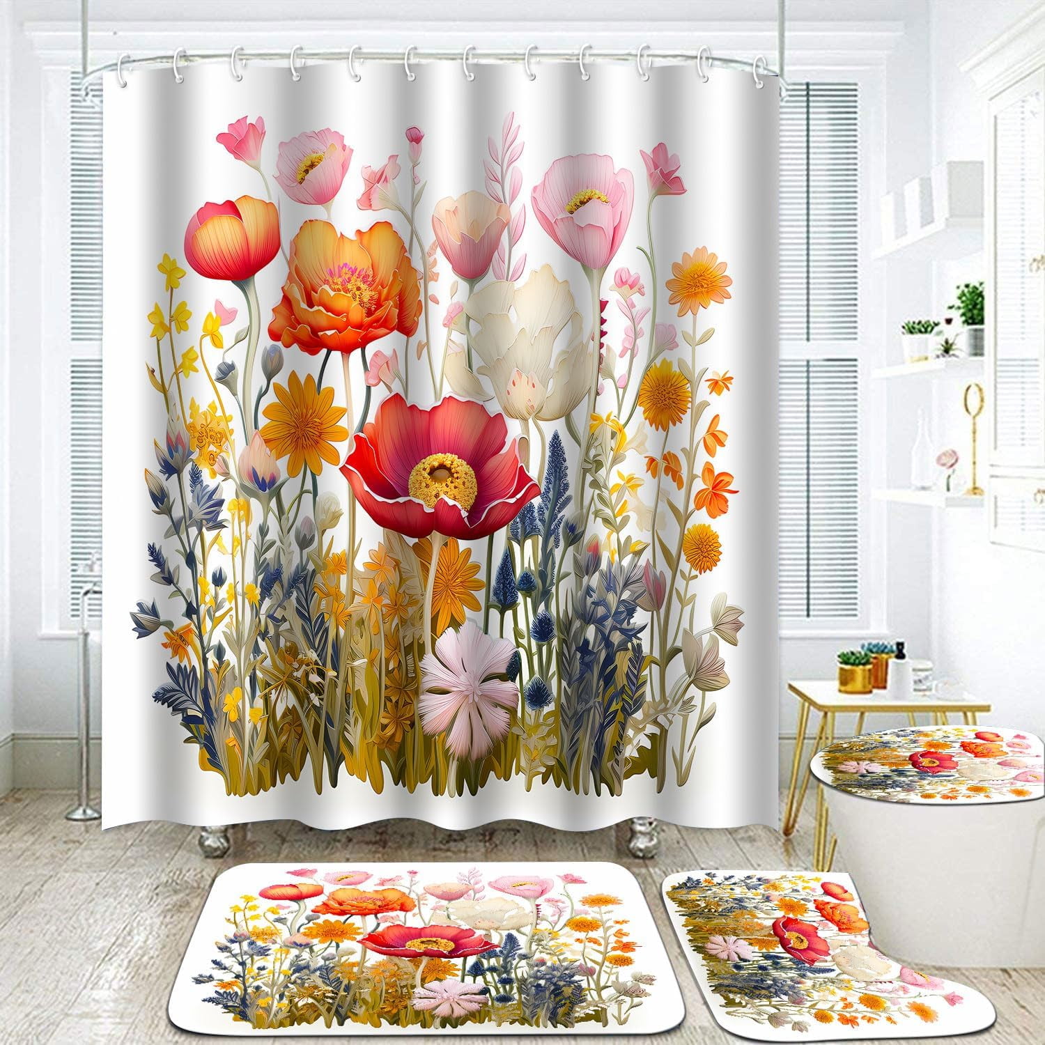 4 Pcs Colorful Gaming Shower Curtain Set for Boys Bathroom Decor Watercolor Gamepad Controller Bath Curtain with Anti-Slip Mat Kids Graffiti Game Shower 70.8x70.8in