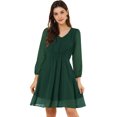thumbnail image 1 of INSPIRE CHIC Robe en Chiffon Fluide à Manches Mi-Longues et Col en V pour Femmes, 1 of 6