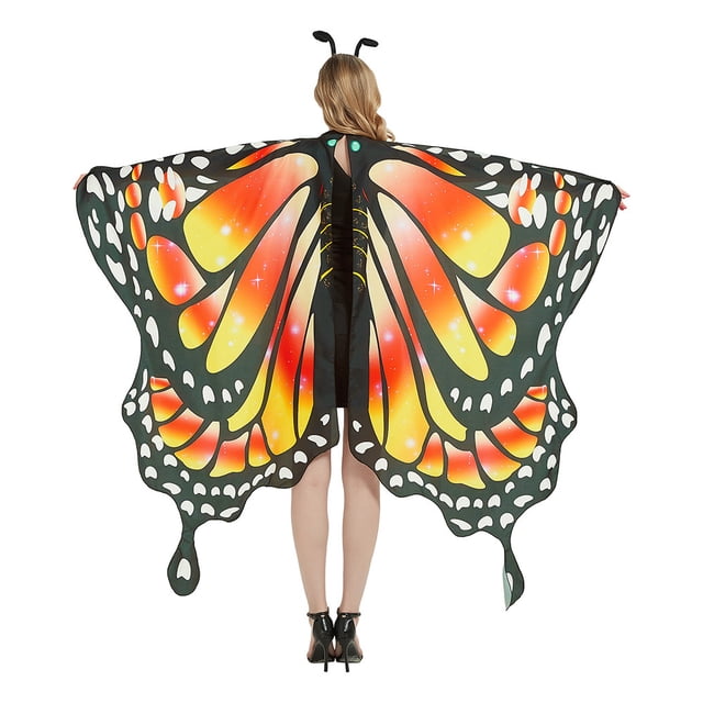 Capa de mariposa, chal, decoración de baile de color degradado de Halloween, alas de mariposa