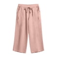 thumbnail image 6 of FAIWAD Linen Pants for Women Wide Leg Drawstring Elastic Waist Trouser Summer Loose Beach Vacation Capris with Pockets, 6 of 8