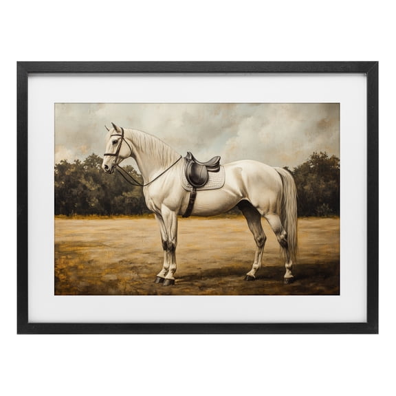 Stupell Industries Rustic Lodge White Mare with Saddle Black Framed Print Under Glass, 20 x 14, by Petals Prints Design