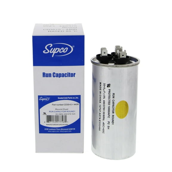 Supco CD35 5 440V Round Capacitor with Quad Blade Quick Connect Terminals