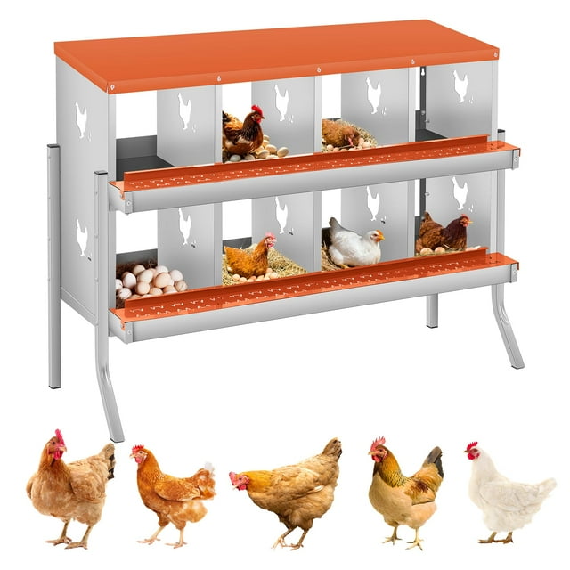 Yeshouse Nido para gallinas de 6, 8 y 10 agujeros, de acero galvanizado inoxidable, para gallinas, fácil de recoger y limpiar