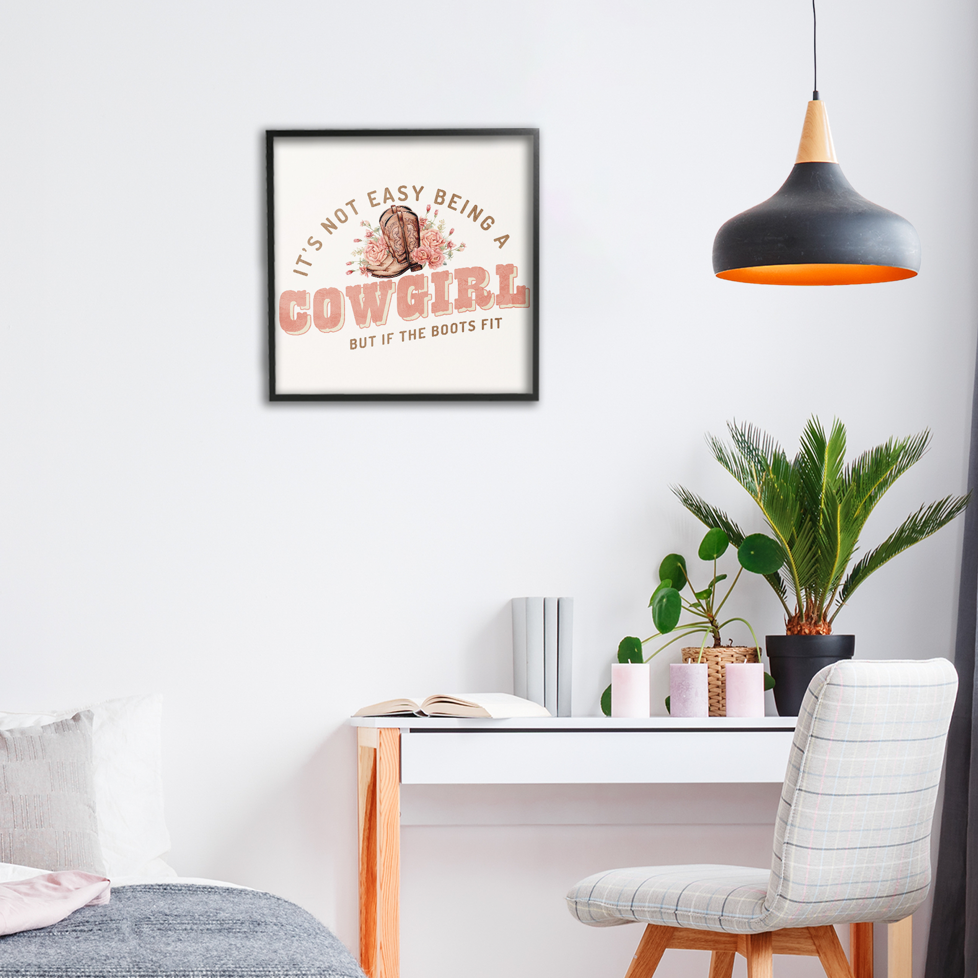 Not Easy Being Cowgirl Black Framed Giclee Art, design by Kim Allen